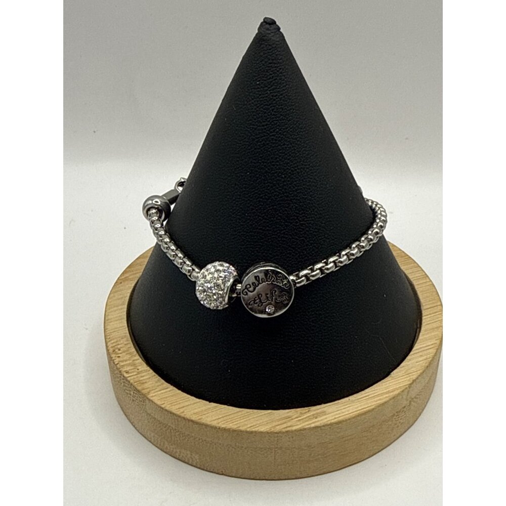 Hallmark Connections Celebrate Life Pavé Crystal Charm Bracelet Stainless Steel